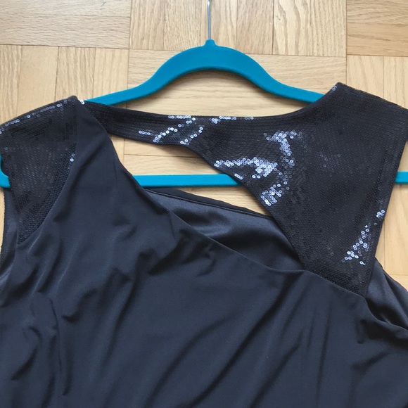 NWT CALVIN KLEIN ASYMMETRICAL SEQUIN BLACK DRESS - Picture 6 of 8